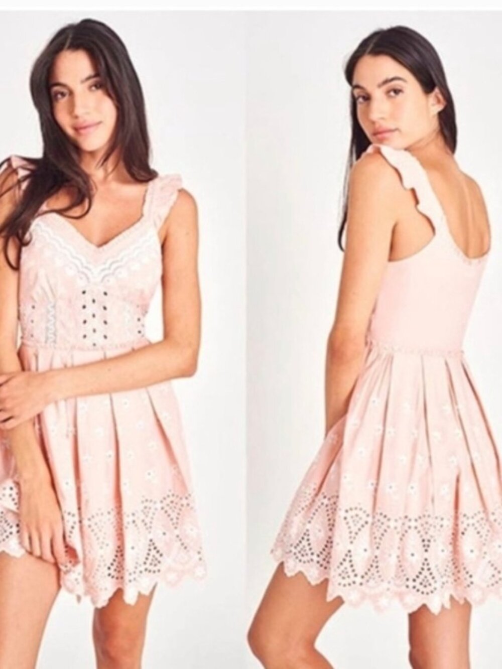 LoveShackFancy Pink Eyelet Mini Dress Size 6  Sleeveless Pleated Boho NWT - Picture 10 of 14